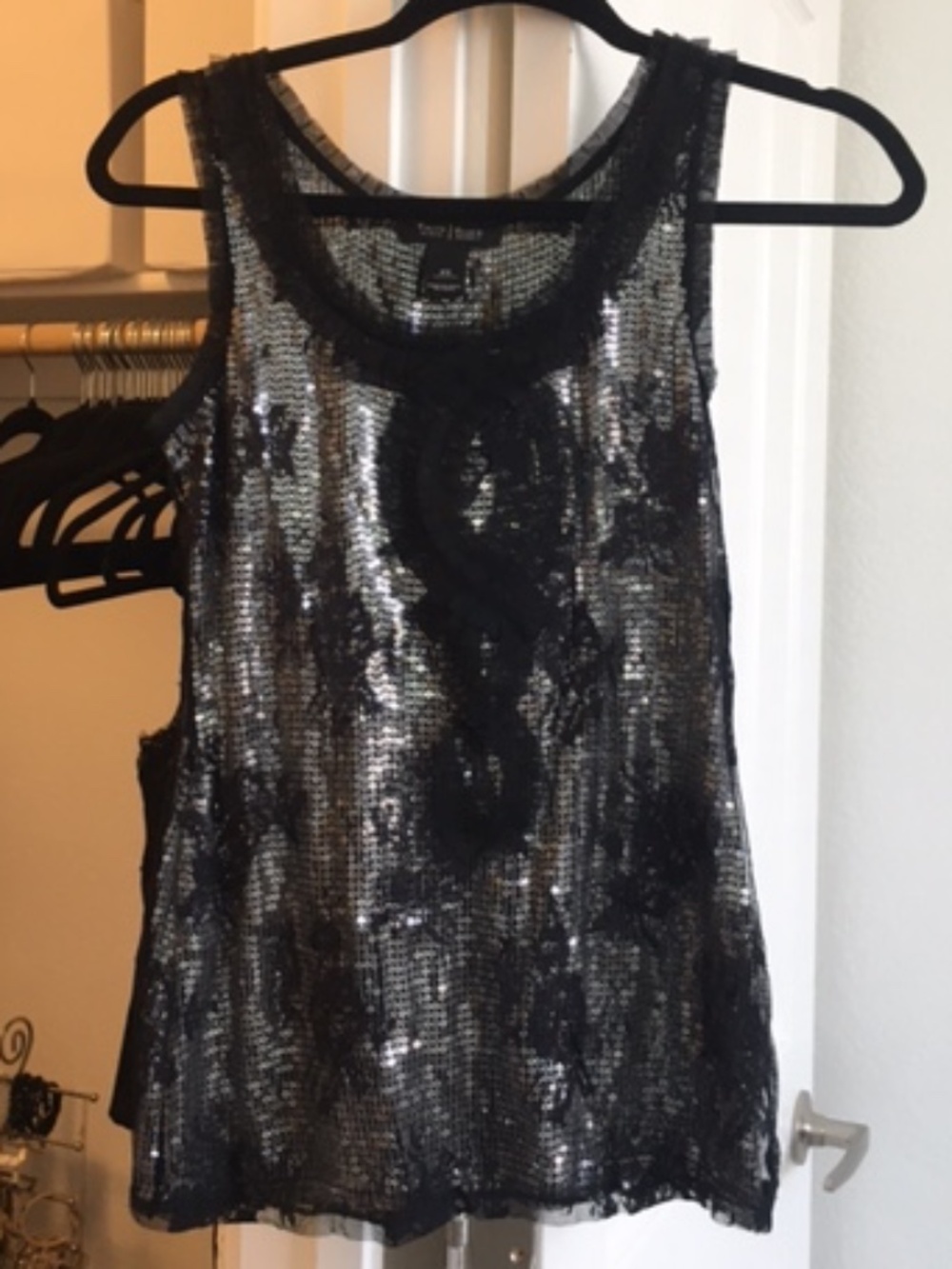 White House Black Market black and silver sequined tank top